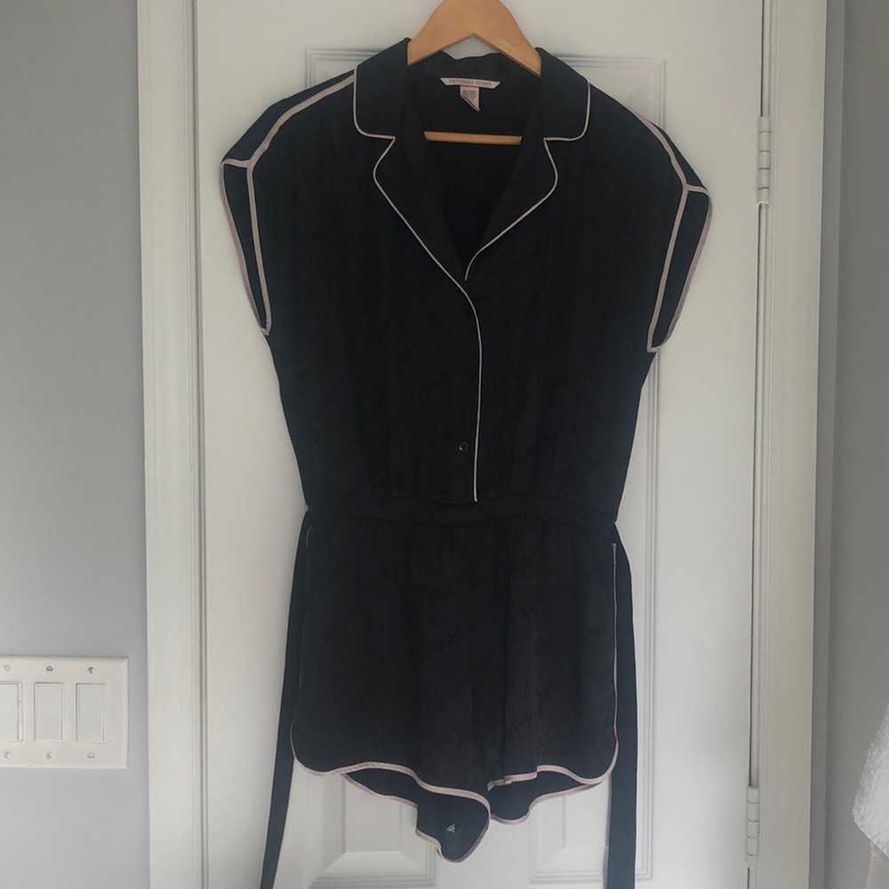 Victoria's Secret Black Satin Romper Small